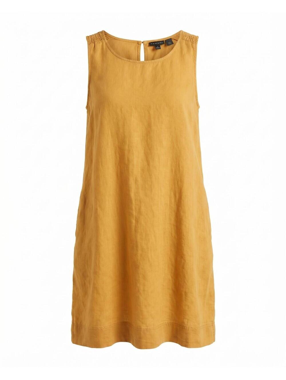Tahari Mustard Yellow 100% Linen Shift Dress Sleeveless Sz M Lagenlook Summer